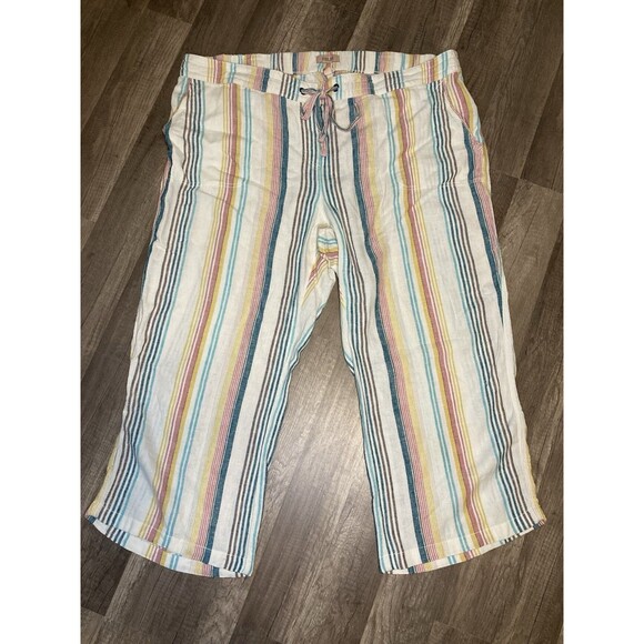 Per Se Pants - Per Se Linen Blend Striped Cropped Pants Womens Plus Size 2X  Coastal Beachy